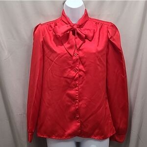 Stockton of Dallas Vintage 80s Red Pusy Bow Button Down Blouse